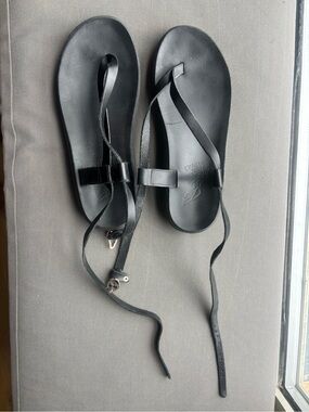 Ancient Greek Sandals Black Flat Strappy Sandals